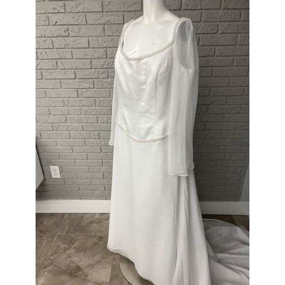 David’s Bridal Michael Angelo White Faux Pearl Wedding Dress Size 20 - Picture 9 of 16